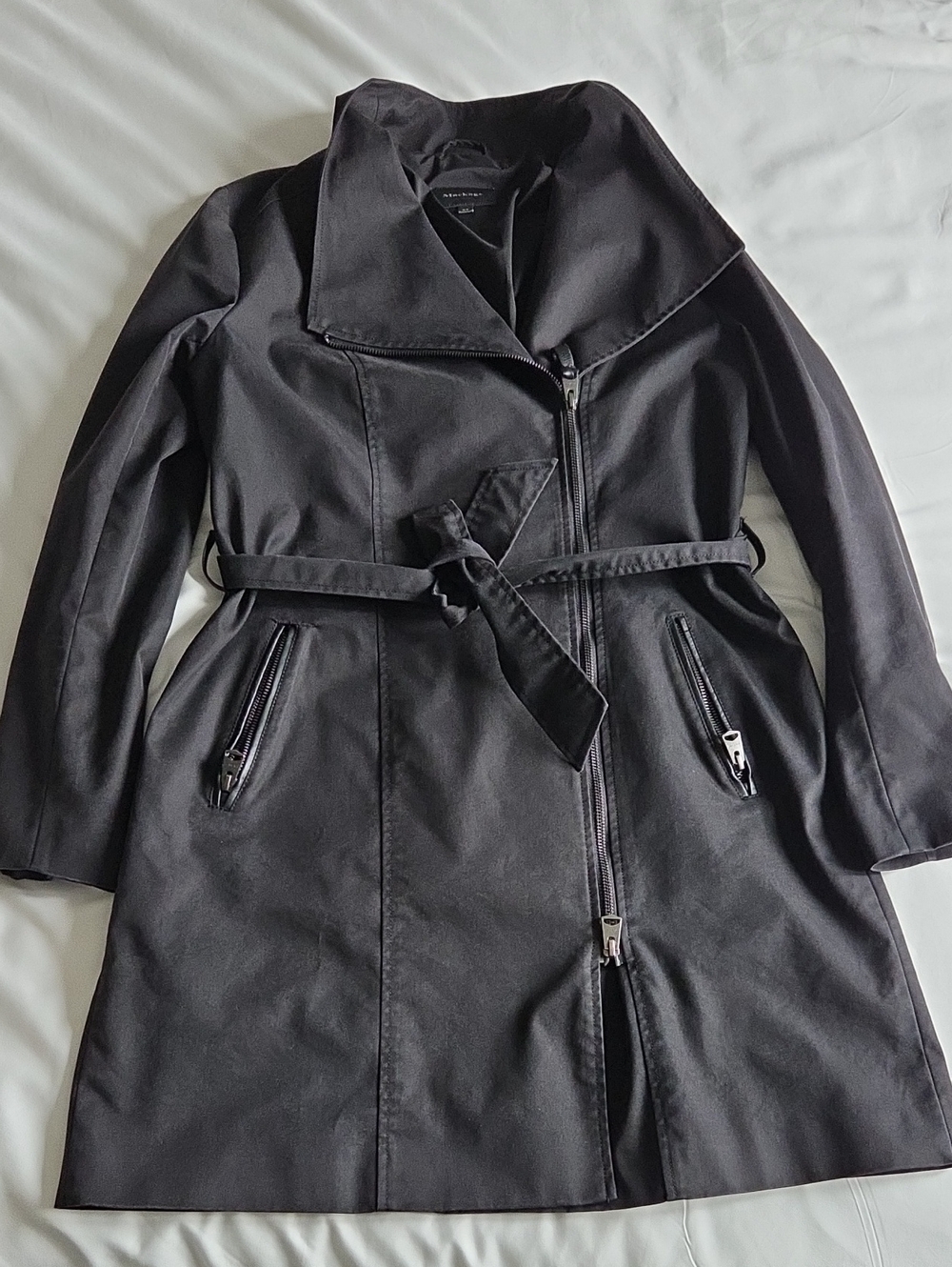 Mackage Black Asymmetric Zip Trench Coat
